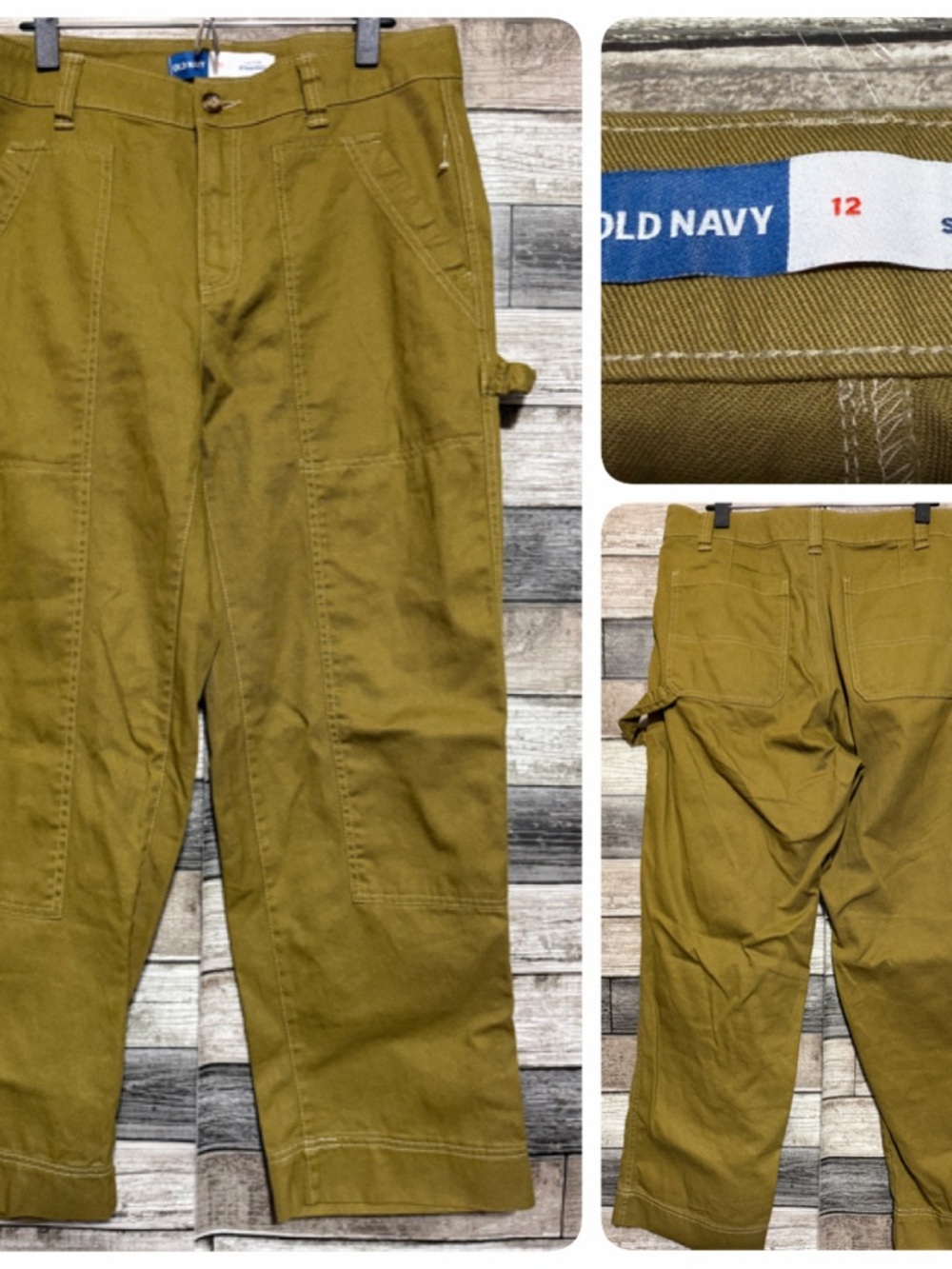Old Navy High Rise Straight Carpenter Double Knee Jeans Women 12 Green Inseam 29